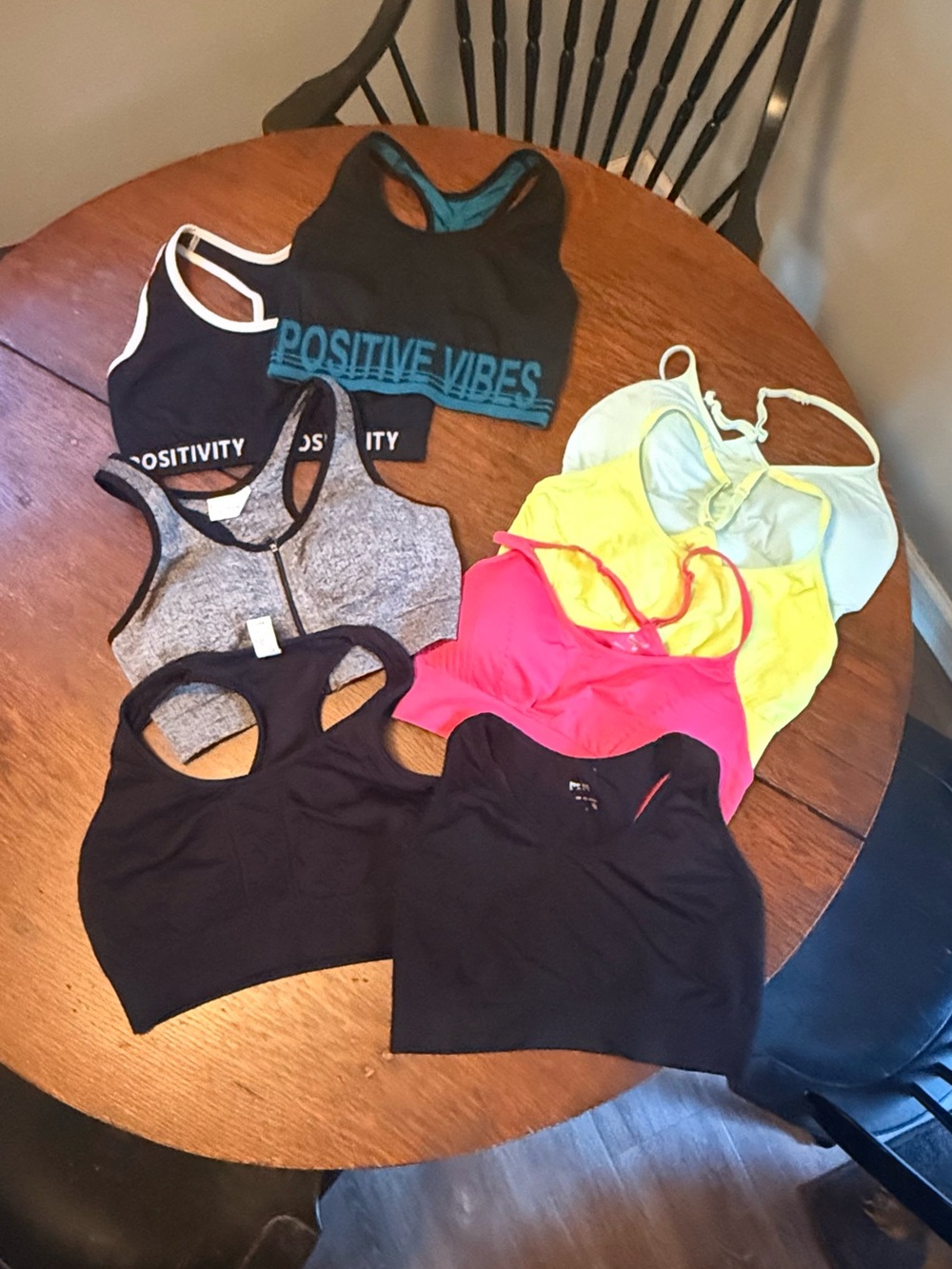 8-size medium Assorted Women’s Sports Bras - Black, Gray, Pink, Yellow, Mint